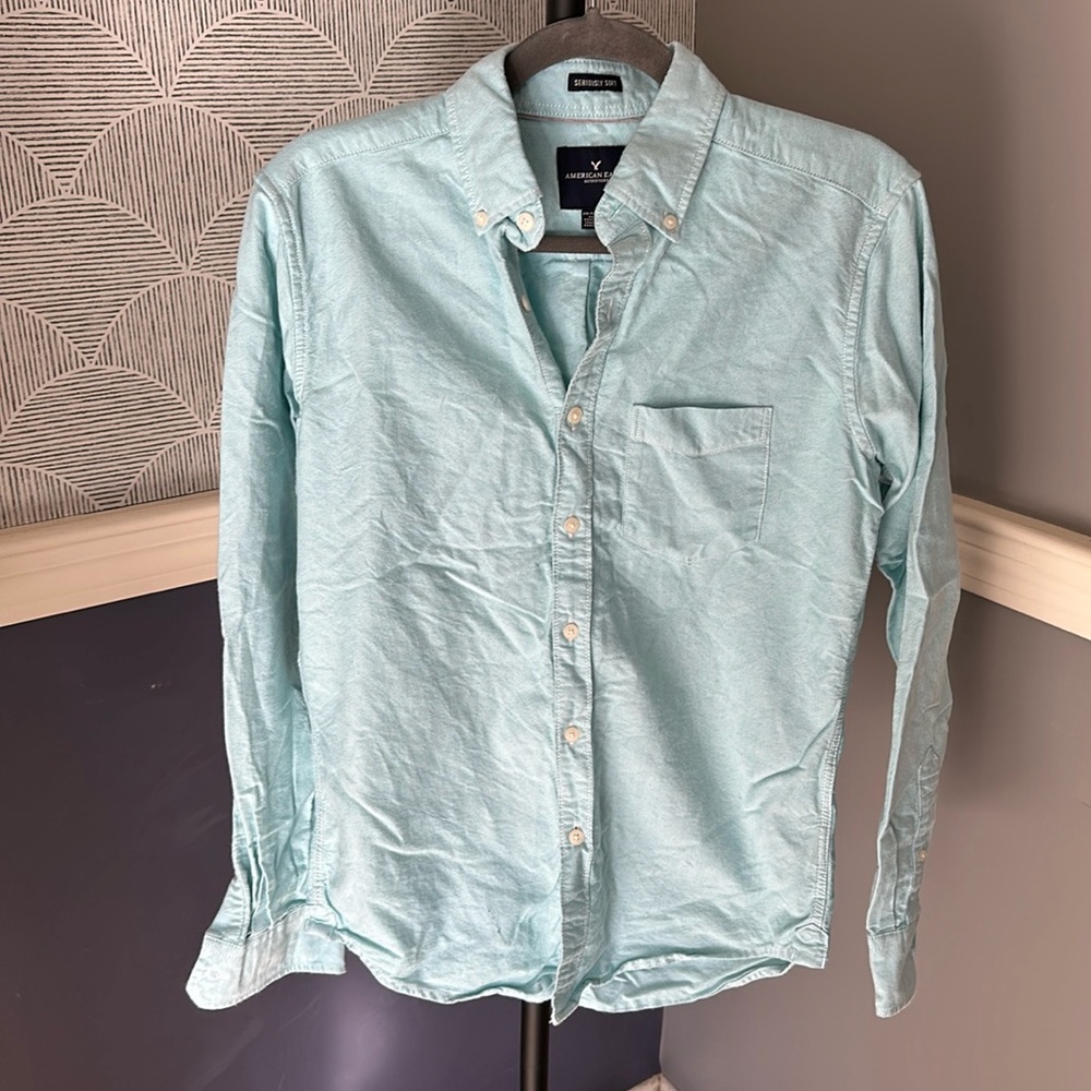 American eagle seriously soft button down size XS light blueish teal